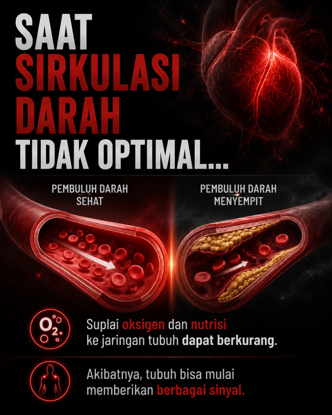 Saat sirkulasi darah tidak optimal, suplai oksigen dan nutrisi ke tubuh berkurang - tubuh mulai memberi sinyal